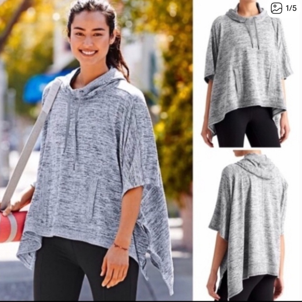 Gray Hooded Poncho Top ATHLETA